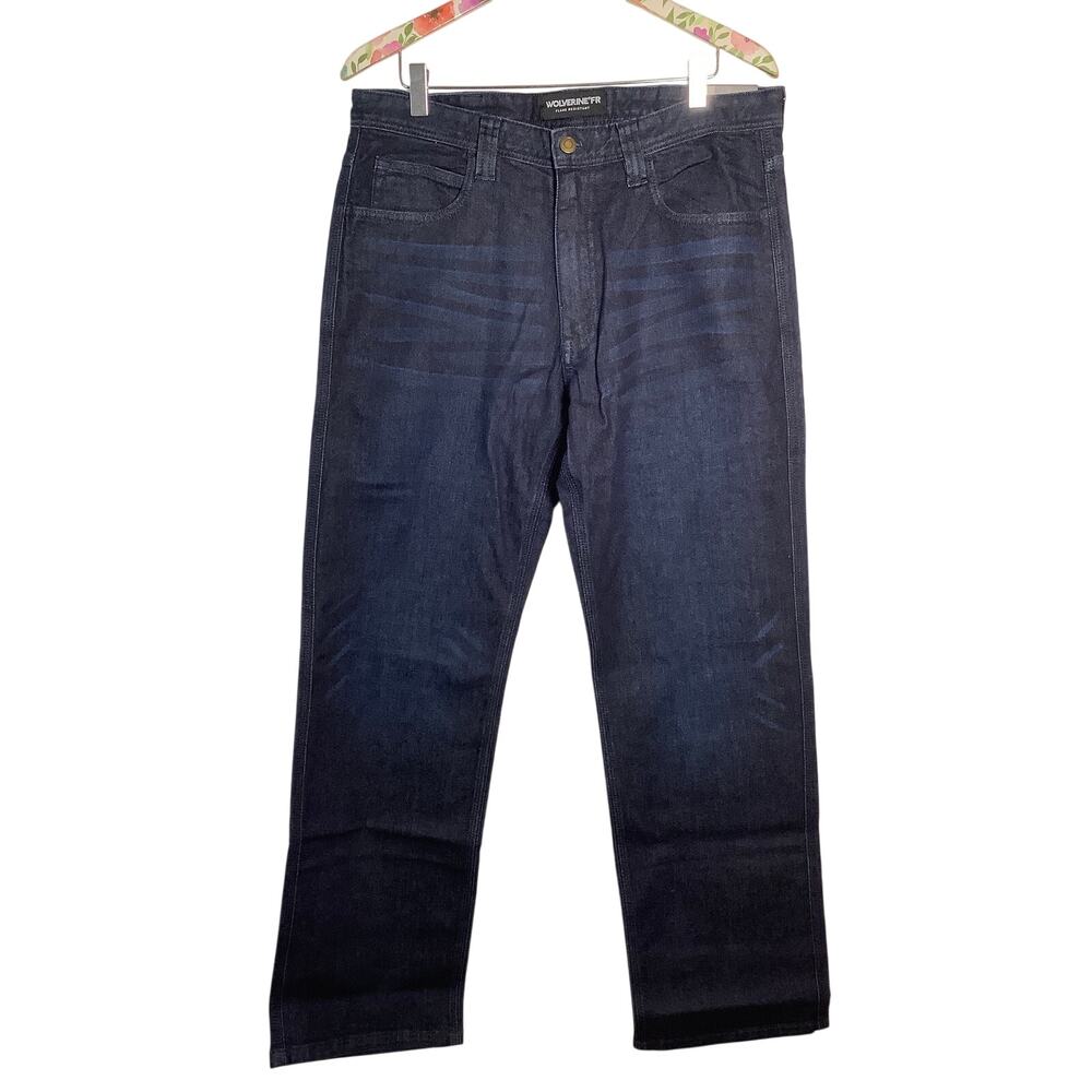 Wolverine Men's 34x32 Rinse Wash FR Traditional Fit Stretch Denim Pants F12-1